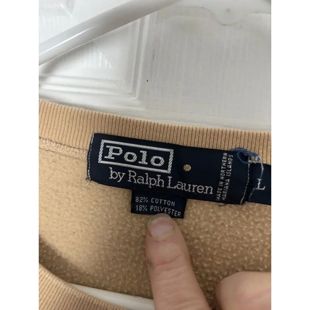 VINTAGE Polo Ralph Lauren Crewneck Sweatshirt Size Large Khaki Black Pony - Picture 4 of 9